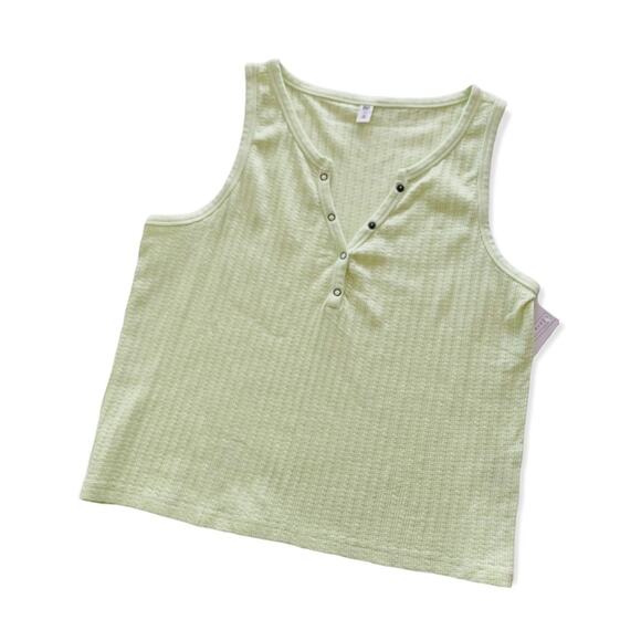 BP Nordstrom Textured Henley Crop Tank Top Green Limecream 2X - Picture 1 of 9